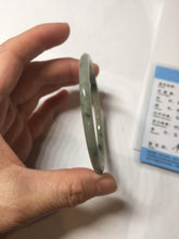 Load image into Gallery viewer, 57.2mm Certified Type A 100% Natural sunny green/white with dark green floating flowers super slim round cut Jadeite bangle PD49-5740

