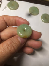 Load image into Gallery viewer, Type A 100% Natural icy green/yellow Jadeite Jade safety Guardian donut Pendant group A123
