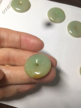 Load image into Gallery viewer, Type A 100% Natural icy green/yellow Jadeite Jade safety Guardian donut Pendant group A123
