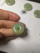 Load image into Gallery viewer, Type A 100% Natural icy green/yellow Jadeite Jade safety Guardian donut Pendant group A123
