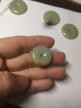 Load image into Gallery viewer, Type A 100% Natural icy green/yellow Jadeite Jade safety Guardian donut Pendant group A123
