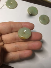 Load image into Gallery viewer, Type A 100% Natural icy green/yellow Jadeite Jade safety Guardian donut Pendant group A123
