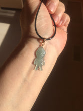 Load image into Gallery viewer, 100% natural type A icy watery light green blue gray Guatemala jadeite little alien hero pendant PE26

