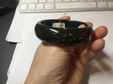Load image into Gallery viewer, 57.5mm 100% Natural dark green/black meteorite Stellar Night sky broad style nephrite Jade bangle HF109-0066
