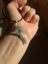 Load image into Gallery viewer, 100% natural type A icy watery light green blue gray Guatemala jadeite Key to the Heart pendant PE27
