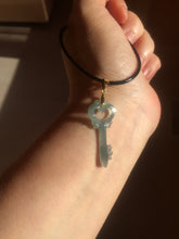 Load image into Gallery viewer, 100% natural type A icy watery light green blue gray Guatemala jadeite Key to the Heart pendant PE27
