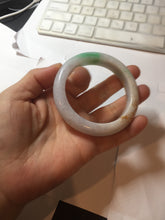 Load image into Gallery viewer, 53.5mm 100% Natural type A sunny green purple white carved flowers golden-painted Jadeite Jade bangle PF32-2885
