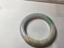 Load image into Gallery viewer, 53.5mm 100% Natural type A sunny green purple white carved flowers golden-painted Jadeite Jade bangle PF32-2885
