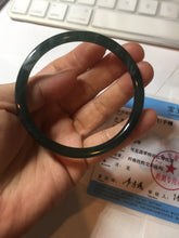 Load image into Gallery viewer, 56.2mm Certified Type A 100% Natural icy watery deep sea dark green/blue/gray/black Guatemala slim round cut Jadeite bangle PC88-3366
