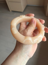 Load image into Gallery viewer, 61.5mm 100% natural pink orange Peach cream Quartzite (Shetaicui jade) 3D carved cat ears/flowers/ingot/bow bangle XY124

