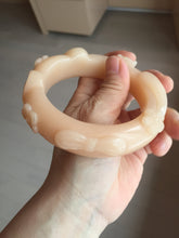 Load image into Gallery viewer, 61.5mm 100% natural pink orange Peach cream Quartzite (Shetaicui jade) 3D carved cat ears/flowers/ingot/bow bangle XY124

