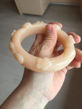 Load image into Gallery viewer, 61.5mm 100% natural pink orange Peach cream Quartzite (Shetaicui jade) 3D carved cat ears/flowers/ingot/bow bangle XY124
