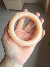 Load image into Gallery viewer, 61.5mm 100% natural pink orange Peach cream Quartzite (Shetaicui jade) 3D carved cat ears/flowers/ingot/bow bangle XY124
