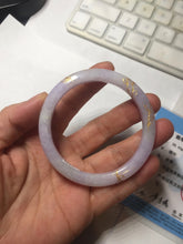 Load image into Gallery viewer, 52.7mm 100% Natural type A purple white carved and golden-painted Jadeite Jade bangle BP165-0271
