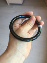 Load image into Gallery viewer, 60.8mm 100% Natural dark green/black meteorite Stellar Night sky slim round cut nephrite bangle HT110-8795
