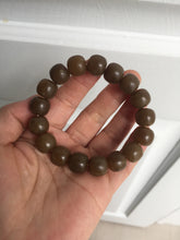 Load image into Gallery viewer, 100% Natural 12x11mm dark sugar brown black vintage style nephrite Jade bead bracelet HF82
