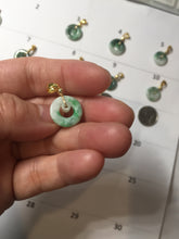Load image into Gallery viewer, 12–14.5mm Certified Type A 100% Natural Sunny Green Dark Green White Jadeite Jade Concentric Ring Safety Guardian Donut Mom &amp; Daughter Pendant 子母扣 PC224
