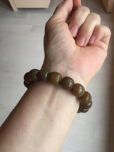 Load image into Gallery viewer, 100% Natural 12x11mm dark sugar brown black vintage style nephrite Jade bead bracelet HF82
