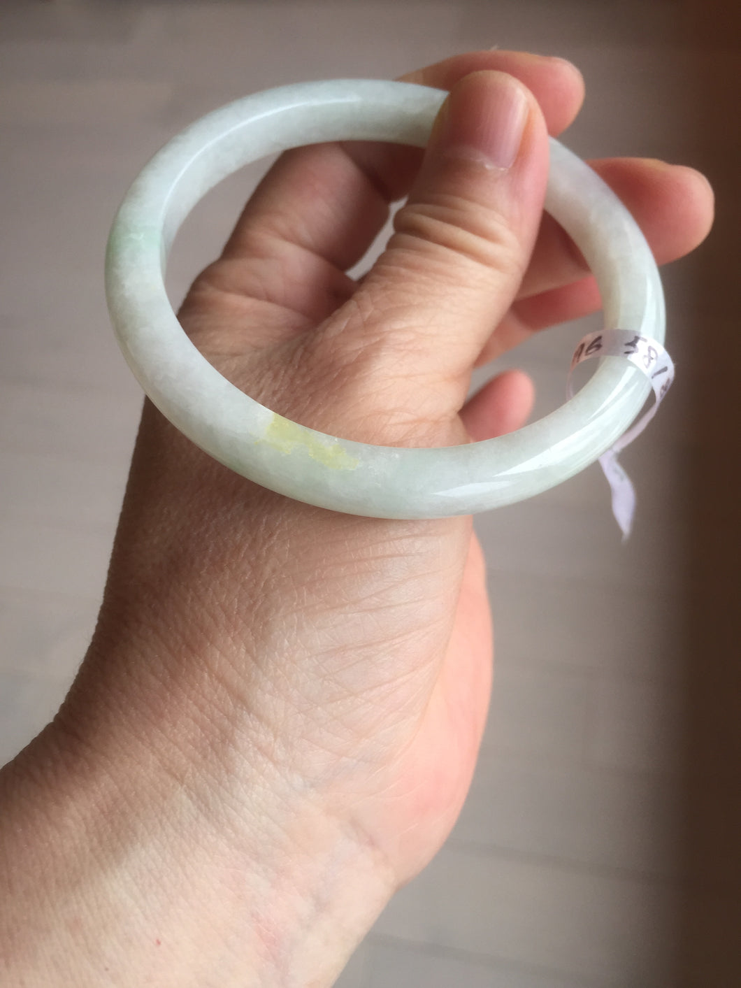 58mm certified type A 100% Natural fresh light green/white slim jadeite jade bangle E80-0996