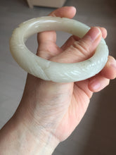 Load image into Gallery viewer, 59.6mm 100% natural beigh/pink/brown/gray Quartzite (Shetaicui jade) 3D carved Cat/kitten and lotus leaf bangle XY120
