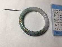 Load image into Gallery viewer, 57.9mm 100% Natural type A dark green purple carved and golden-painted Jadeite Jade bangle BP168-0261

