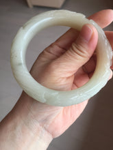 Load image into Gallery viewer, 59.6mm 100% natural beigh/pink/brown/gray Quartzite (Shetaicui jade) 3D carved Cat/kitten and lotus leaf bangle XY120
