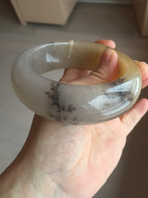 Load image into Gallery viewer, 61mm 100% natural beige/yellow/gary/brown with floating seaweeds chubby Quartzite (Shetaicui jade) bangle XY119
