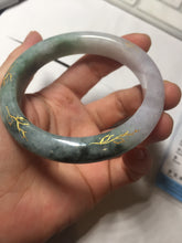 Load image into Gallery viewer, 57.9mm 100% Natural type A dark green purple carved and golden-painted Jadeite Jade bangle BP168-0261
