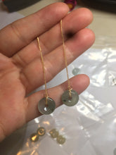Load image into Gallery viewer, 12.5mm 100% Natural icy watery light green/yellow softy button donut dangling jadeite Jade earring group B207
