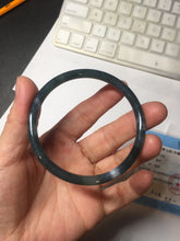 Load image into Gallery viewer, 56.2mm Certified Type A 100% Natural icy watery dark green/blue/gray Guatemala slim round cut Jadeite bangle PD53-5518
