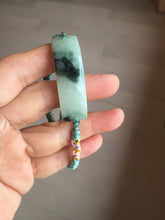 Load image into Gallery viewer, Type A 100% Natural green with dark green flying flower rectangle woven thread Jadeite Jade bracelet PH70
