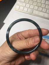 Load image into Gallery viewer, 56.2mm Certified Type A 100% Natural icy watery dark green/blue/gray Guatemala slim round cut Jadeite bangle PD53-5518
