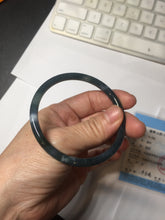 Load image into Gallery viewer, 56.2mm Certified Type A 100% Natural icy watery dark green/blue/gray Guatemala slim round cut Jadeite bangle PD53-5518
