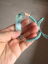 Load image into Gallery viewer, Type A 100% Natural green with dark green flying flower rectangle woven thread Jadeite Jade bracelet PH70
