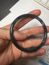 Load image into Gallery viewer, 56.2mm Certified Type A 100% Natural icy watery dark green/blue/gray Guatemala slim round cut Jadeite bangle PD53-5518
