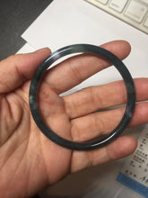Load image into Gallery viewer, 56.2mm Certified Type A 100% Natural icy watery dark green/blue/gray Guatemala slim round cut Jadeite bangle PD53-5518
