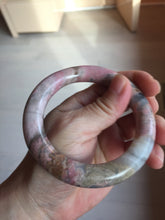 Load image into Gallery viewer, 57.2mm 100% natural pink/black/brown/yellow/black chubby round cut rose stone (Rhodonite) bangle SY130
