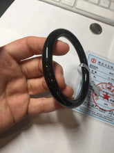 Load image into Gallery viewer, 59.3mm 100% Natural dark green/black meteorite Stellar Night sky slim round cut nephrite bangle HT115-8798
