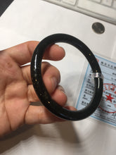 Load image into Gallery viewer, 59.3mm 100% Natural dark green/black meteorite Stellar Night sky slim round cut nephrite bangle HT115-8798
