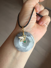 Load image into Gallery viewer, 35.3mm 100% natural black white yellow jadeite jade(Wuji, 乌鸡) Safety Guardian Button donuts pendant /worry stone/decor PH65
