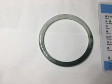 Load image into Gallery viewer, Sold !55.3mm Certified type A 100% Natural icy watery dark green white half mountain half water two-tone(半山半水) slim round cut Jadeite bangle BG218-8579
