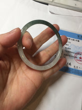 Load image into Gallery viewer, Sold !55.3mm Certified type A 100% Natural icy watery dark green white half mountain half water two-tone(半山半水) slim round cut Jadeite bangle BG218-8579
