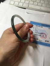 Load image into Gallery viewer, Sold !55.3mm Certified type A 100% Natural icy watery dark green white half mountain half water two-tone(半山半水) slim round cut Jadeite bangle BG218-8579
