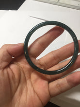 Load image into Gallery viewer, 56.2mm Certified Type A 100% Natural icy watery dark green/blue/gray Guatemala slim round cut Jadeite bangle PD54-5521
