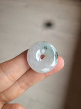Load image into Gallery viewer, 26.2/5.5mm 100% Natural icy watery green/white with green floating flowers jadeite Jade Safety Guardian Button(donut) Pendant/worry stone BF47
