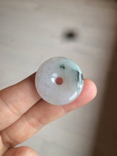 Load image into Gallery viewer, 26.2/5.5mm 100% Natural icy watery green/white with green floating flowers jadeite Jade Safety Guardian Button(donut) Pendant/worry stone BF47
