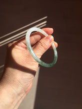 Load image into Gallery viewer, Sold !55.3mm Certified type A 100% Natural icy watery dark green white half mountain half water two-tone(半山半水) slim round cut Jadeite bangle BG218-8579
