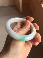 Load image into Gallery viewer, 53.5mm 100% Natural type A sunny green purple white carved flowers golden-painted Jadeite Jade bangle PF32-2885
