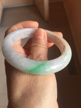 Load image into Gallery viewer, 53.5mm 100% Natural type A sunny green purple white carved flowers golden-painted Jadeite Jade bangle PF32-2885
