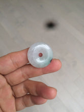 Load image into Gallery viewer, 26.2/5.5mm 100% Natural icy watery green/white with green floating flowers jadeite Jade Safety Guardian Button(donut) Pendant/worry stone BF47
